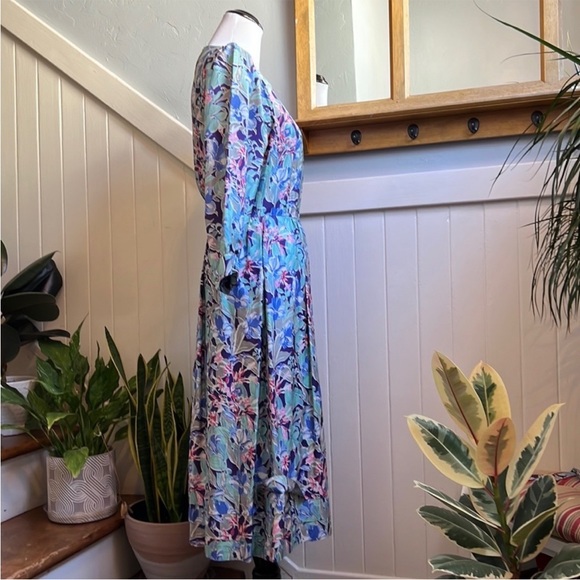 Rare Vintage Liberty of London All Silk Vibrant Floral Print Dress - Picture 9 of 15